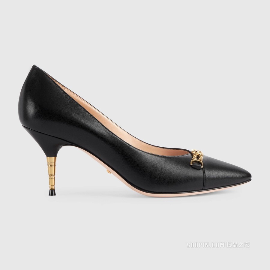 女士链条浅口鞋 黑色皮革