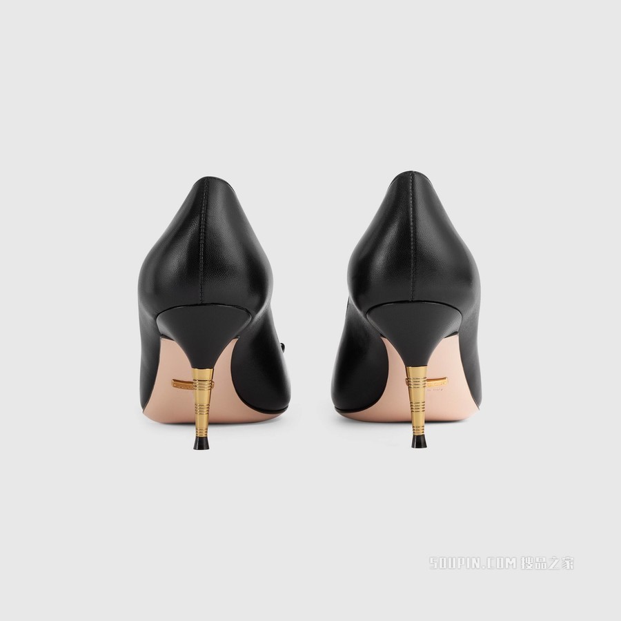 女士链条浅口鞋 黑色皮革