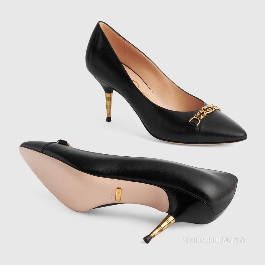 女士链条浅口鞋 黑色皮革