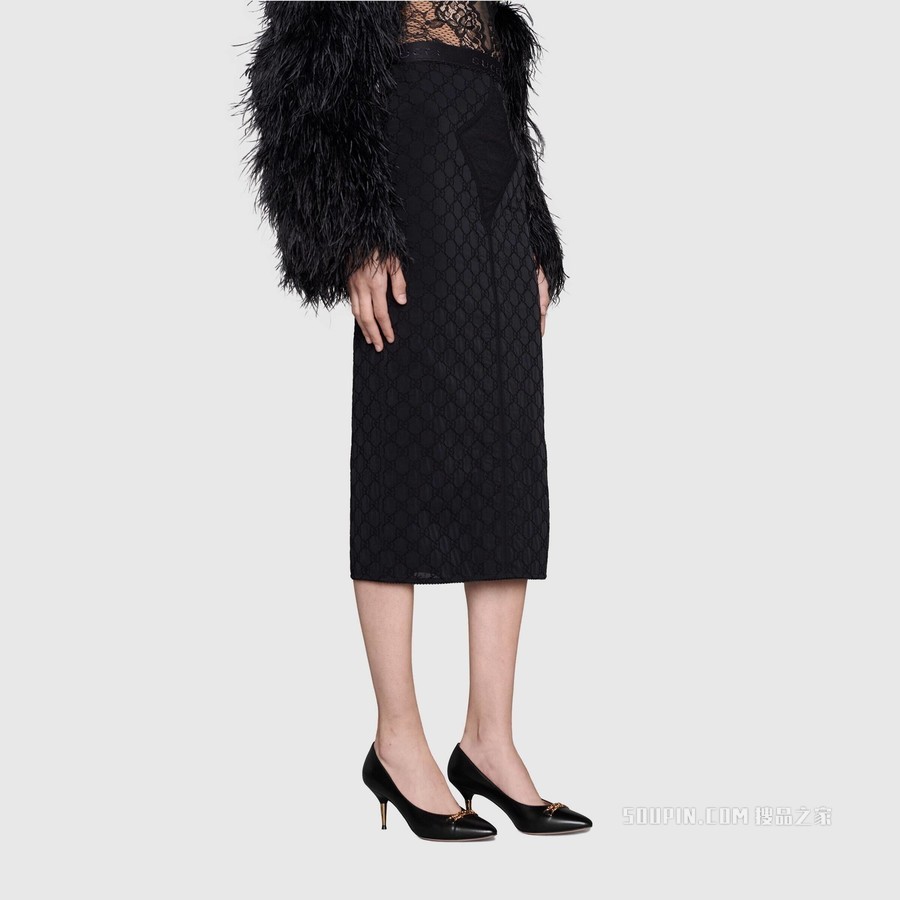 女士链条浅口鞋 黑色皮革