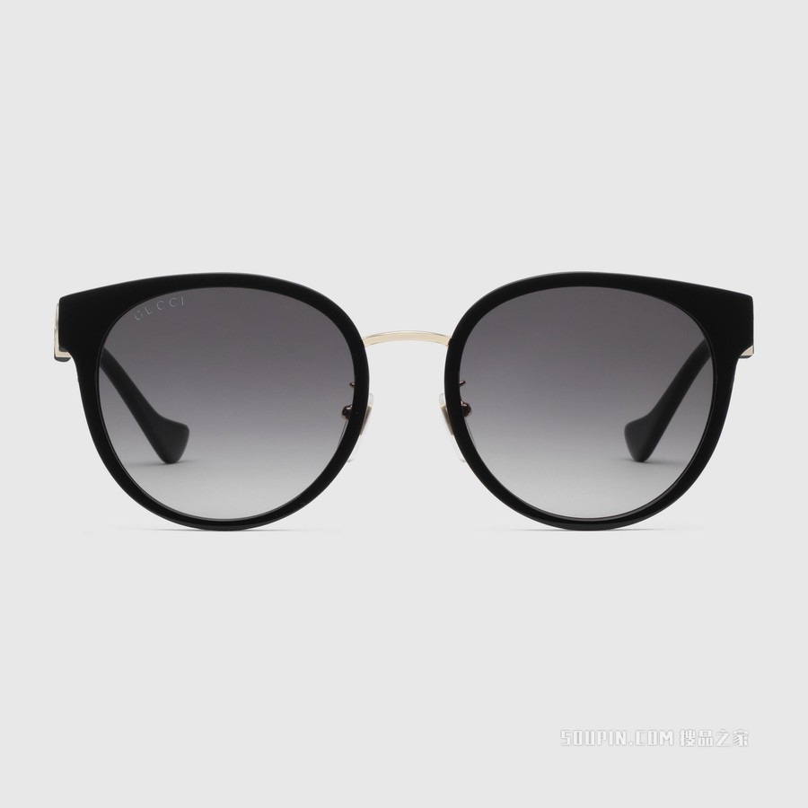 低鼻梁架贴合设计圆形镜框太阳眼镜 黑色注塑