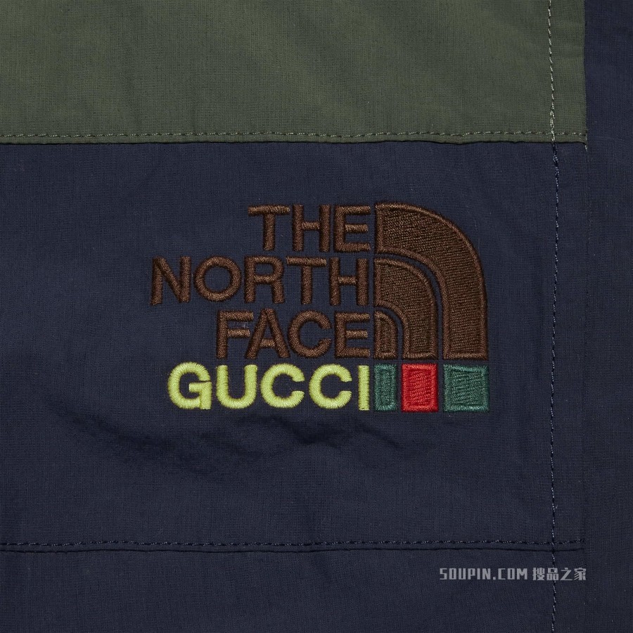 The North Face x Gucci联名系列长裤 绿色和蓝色