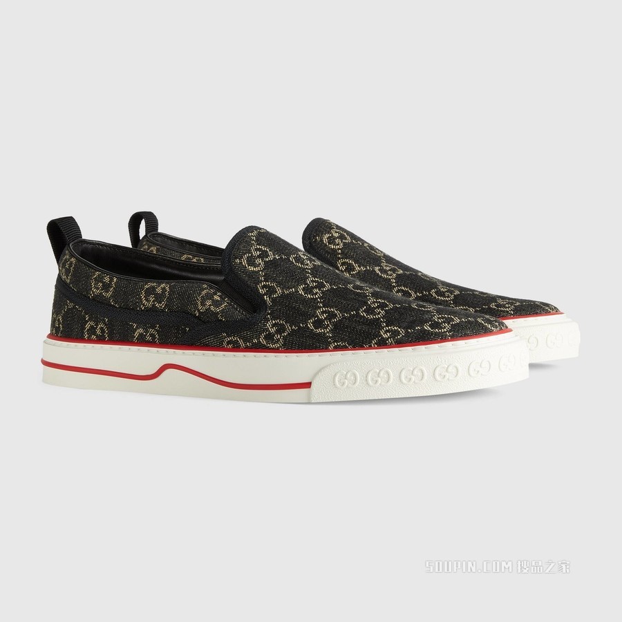 Gucci Tennis 1977系列男士便鞋 黑色GG丹宁面料