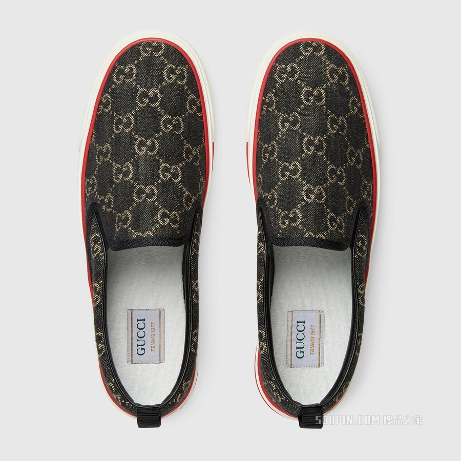 Gucci Tennis 1977系列男士便鞋 黑色GG丹宁面料