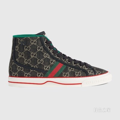 Gucci Tennis 1977系列男士高帮运动鞋 黑色和象牙白色GG丹宁面料