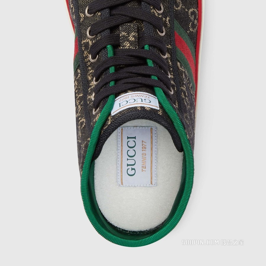 Gucci Tennis 1977系列男士高帮运动鞋 黑色和象牙白色GG丹宁面料