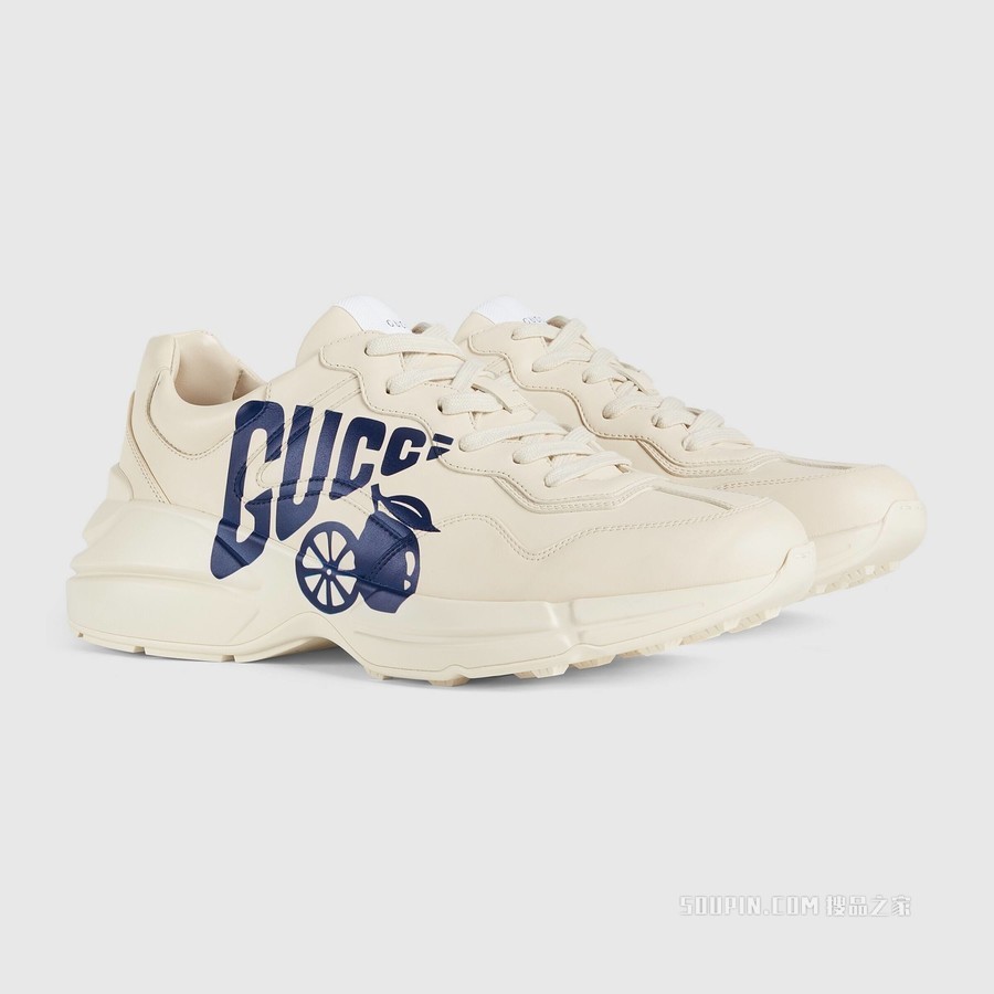 Rhyton系列饰“Lemon Gucci”印花男士运动鞋 象牙白色皮革