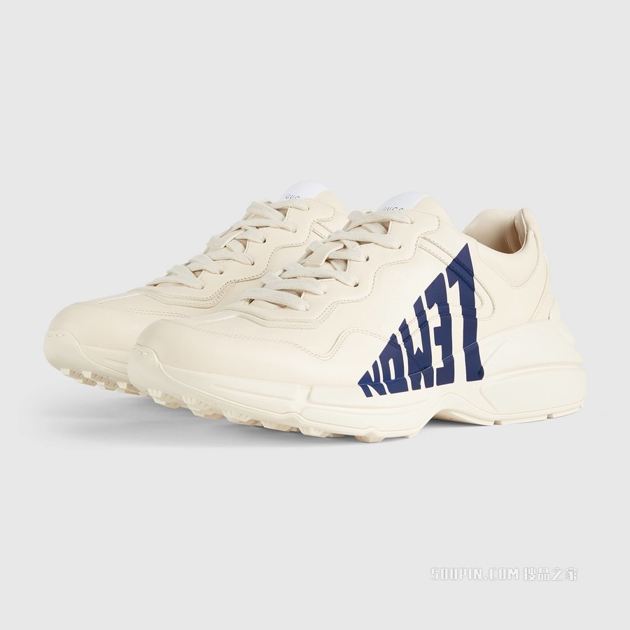 Rhyton系列饰“Lemon Gucci”印花男士运动鞋 象牙白色皮革