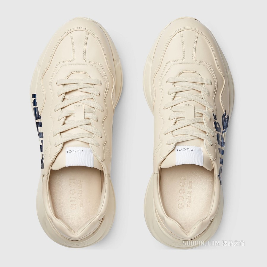 Rhyton系列饰“Lemon Gucci”印花男士运动鞋 象牙白色皮革