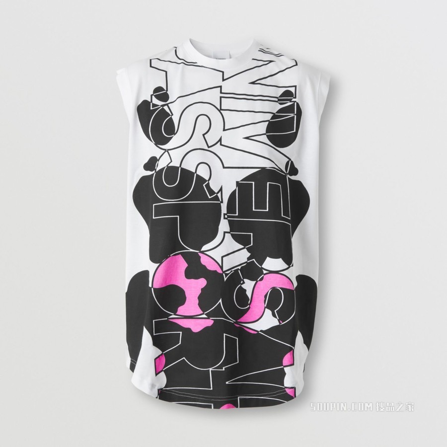 蒙太奇印花棉质无袖上衣 (白色) - 女士