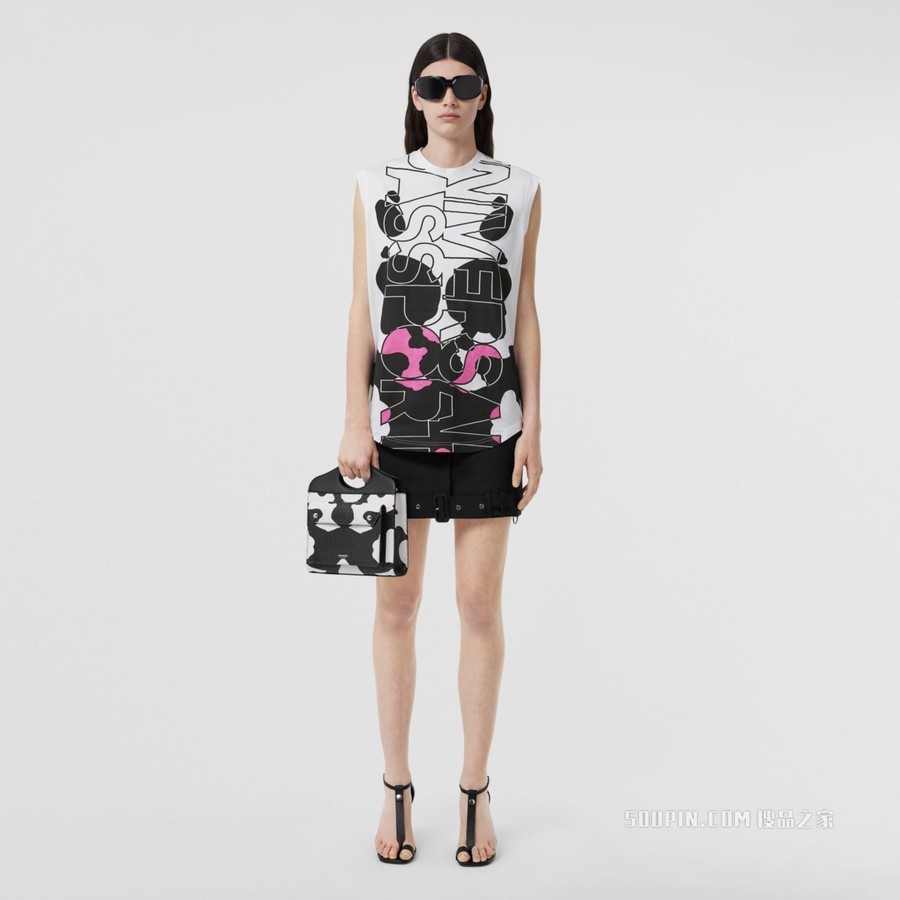 蒙太奇印花棉质无袖上衣 (白色) - 女士