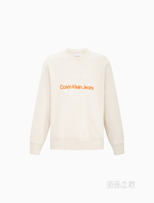Calvin Klein 男士时尚纯棉交叠绣印LOGO圆领卫衣J320032