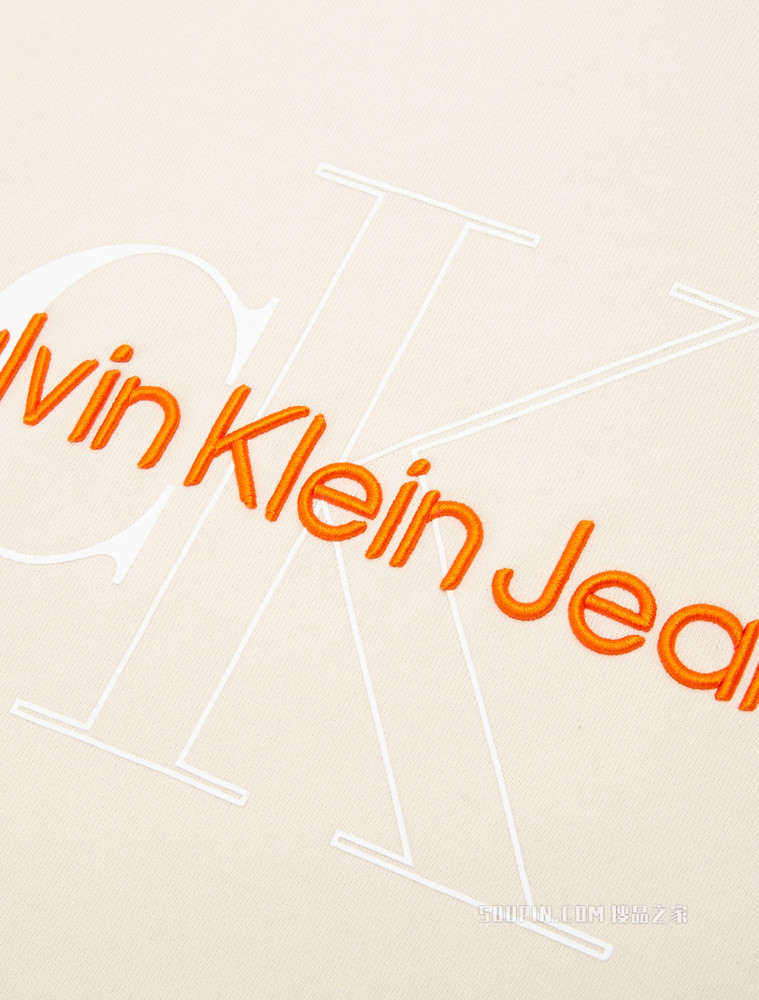 Calvin Klein 男士时尚纯棉交叠绣印LOGO圆领卫衣J320032