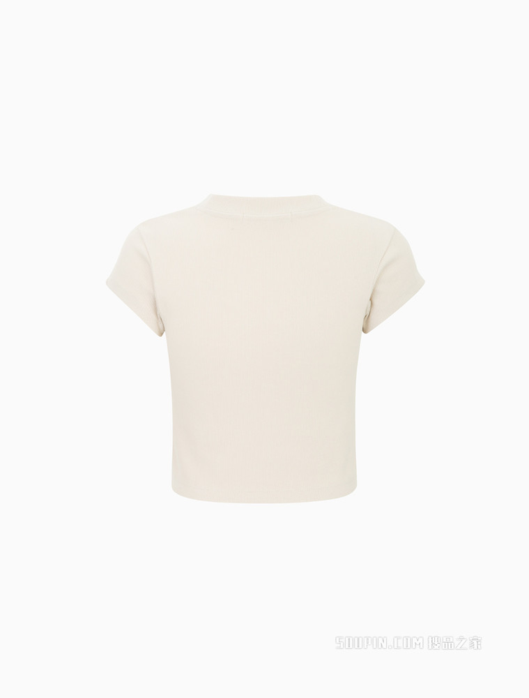 Calvin Klein 女士时尚短款螺纹刺绣LOGO修身短袖T恤J218337