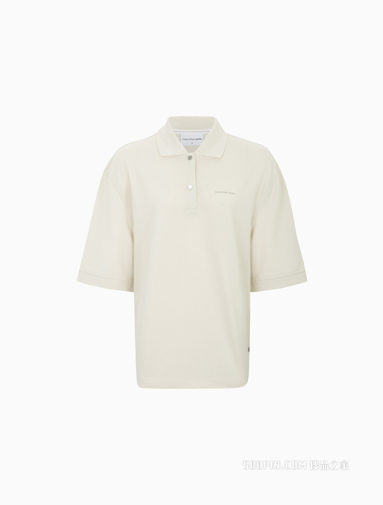 Calvin Klein 女士时尚翻领纯棉简约LOGO中袖POLO衫J218654