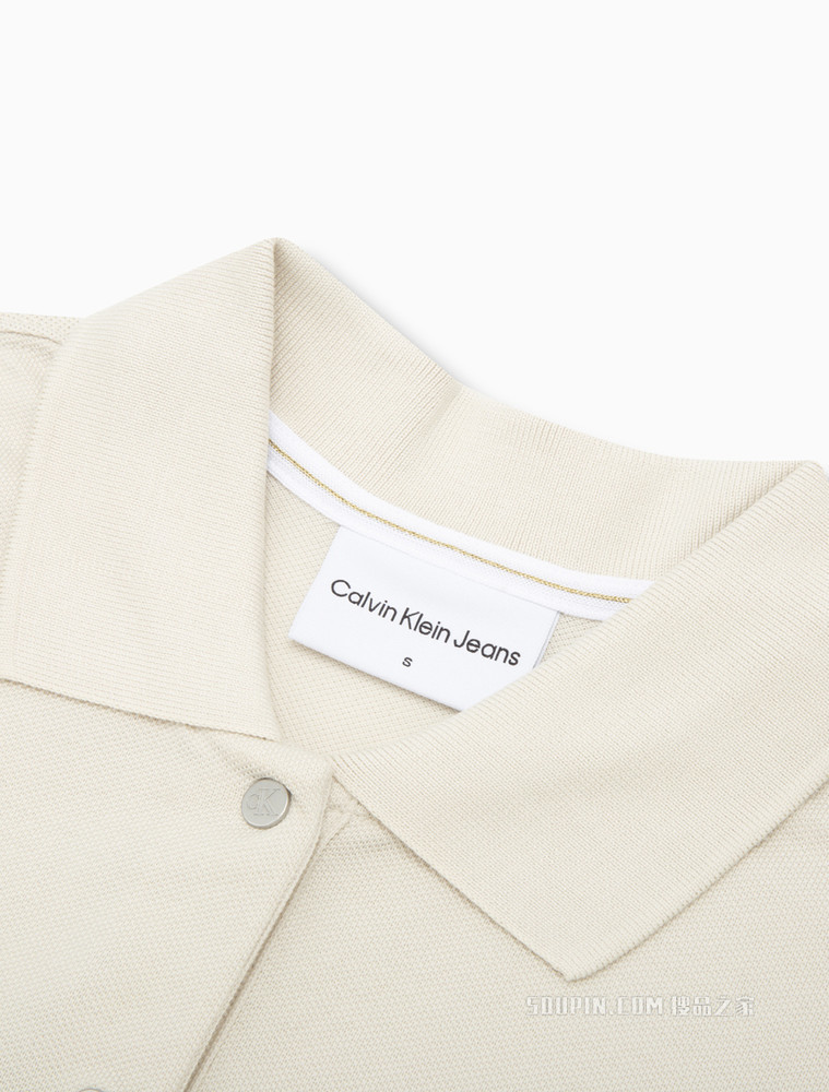 Calvin Klein 女士时尚翻领纯棉简约LOGO中袖POLO衫J218654
