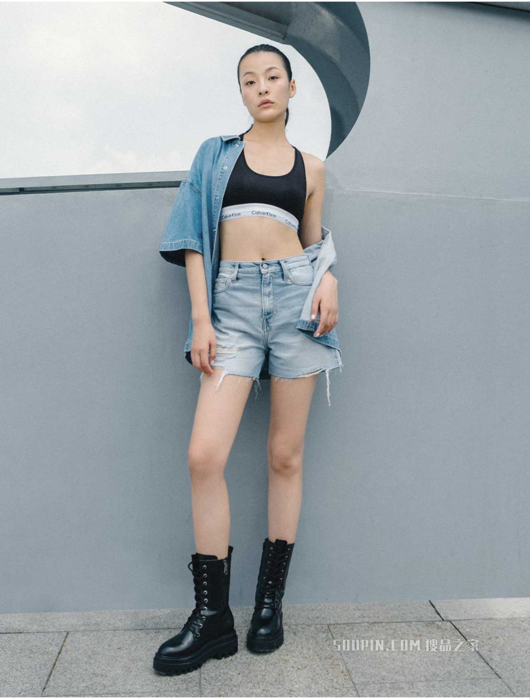 Calvin Klein 女士薄衬垫无钢圈循环LOGO提花工字背心式文胸F3785AD