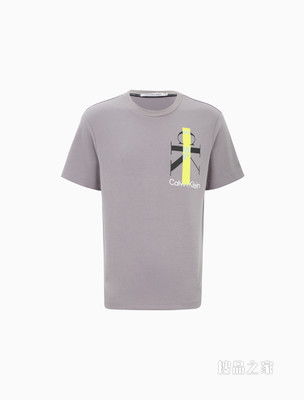 Calvin Klein 男士圆领荧光色交叠LOGO印花短袖T恤J320576