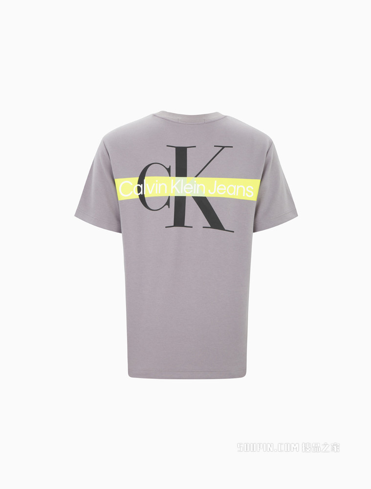 Calvin Klein 男士圆领荧光色交叠LOGO印花短袖T恤J320576