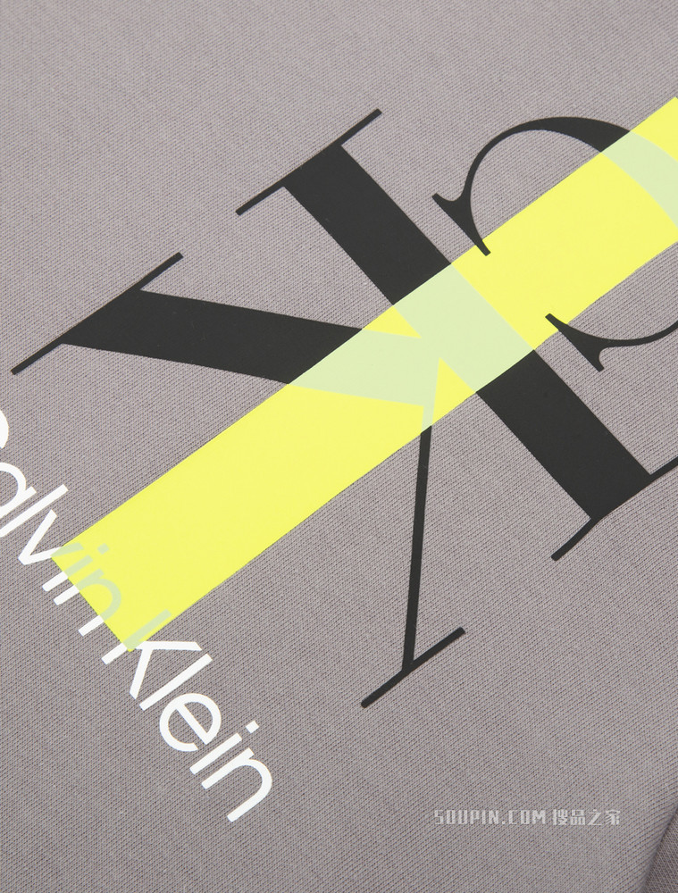 Calvin Klein 男士圆领荧光色交叠LOGO印花短袖T恤J320576