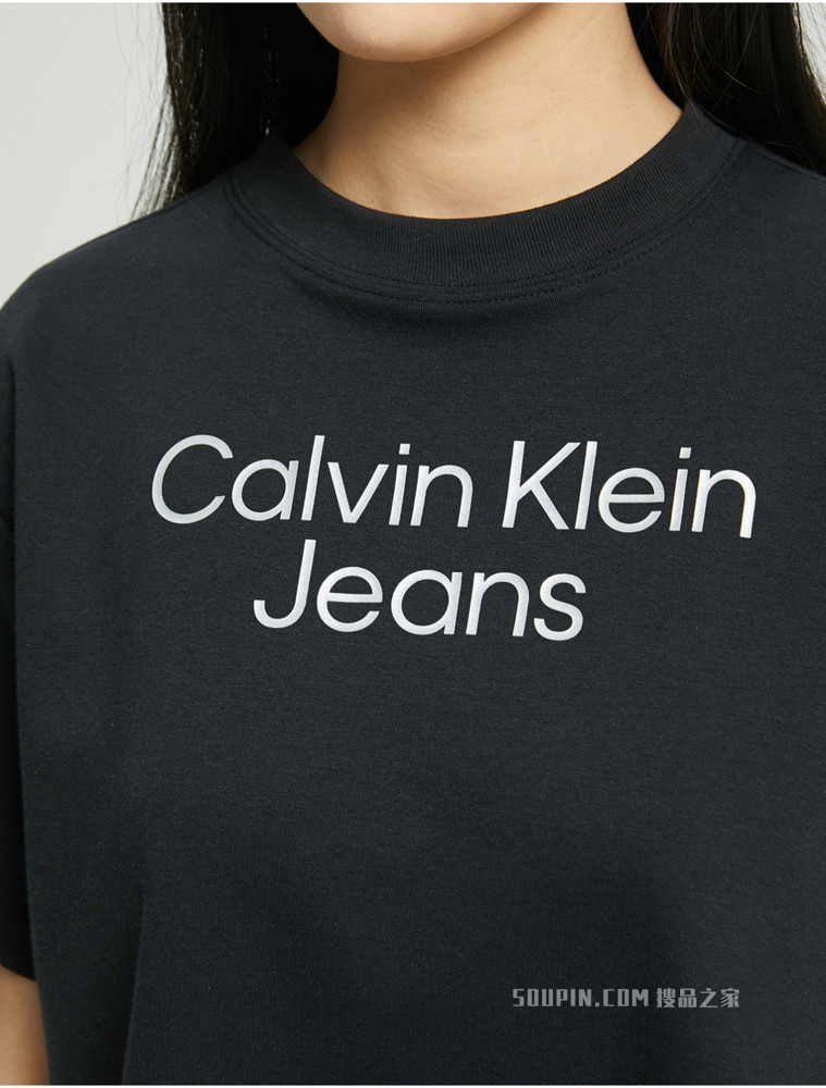 Calvin Klein 女士圆领短款宽松LOGO印花短袖T恤J218911