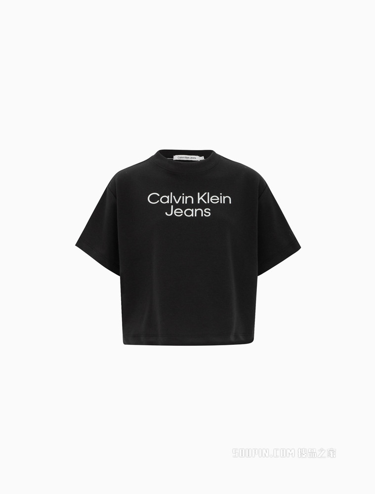 Calvin Klein 女士圆领短款宽松LOGO印花短袖T恤J218911