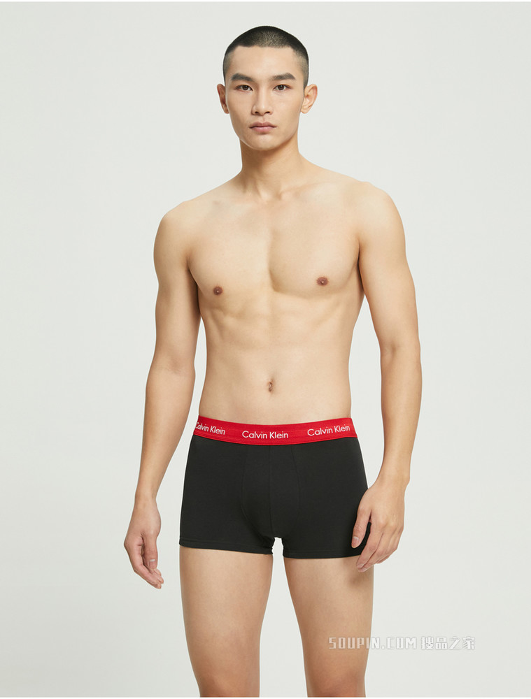 Calvin Klein 男士三条装彩色LOGO腰边低腰透气平角内裤U2664