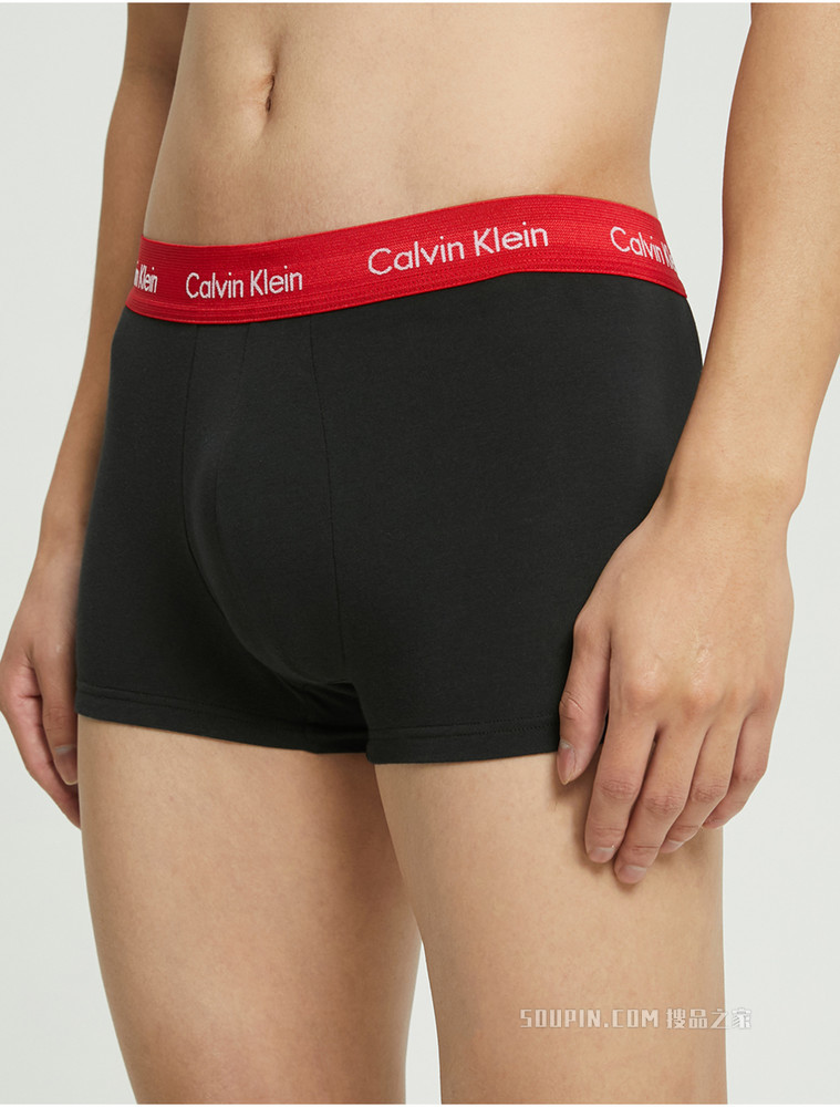 Calvin Klein 男士三条装彩色LOGO腰边低腰透气平角内裤U2664