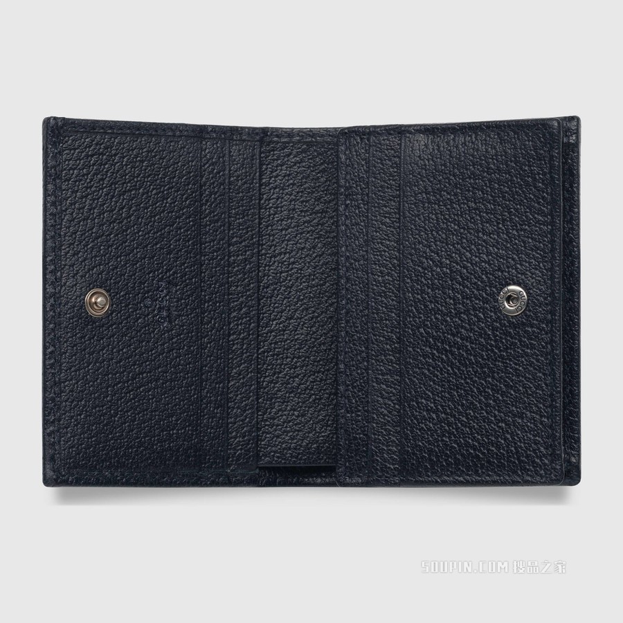 Gucci 马衔扣1955系列卡包 米色和蓝色GG Supreme帆布