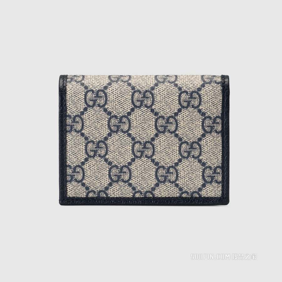 Gucci 马衔扣1955系列卡包 米色和蓝色GG Supreme帆布