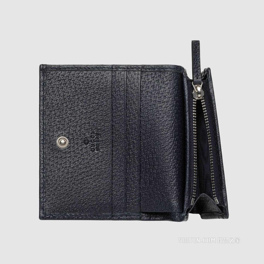 Gucci 马衔扣1955系列卡包 米色和蓝色GG Supreme帆布