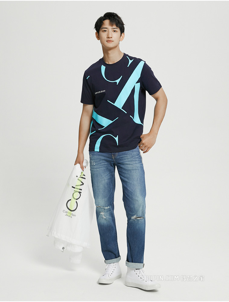 Calvin Klein男装时尚简约醒目LOGO印花纯棉圆领短袖T恤J317893