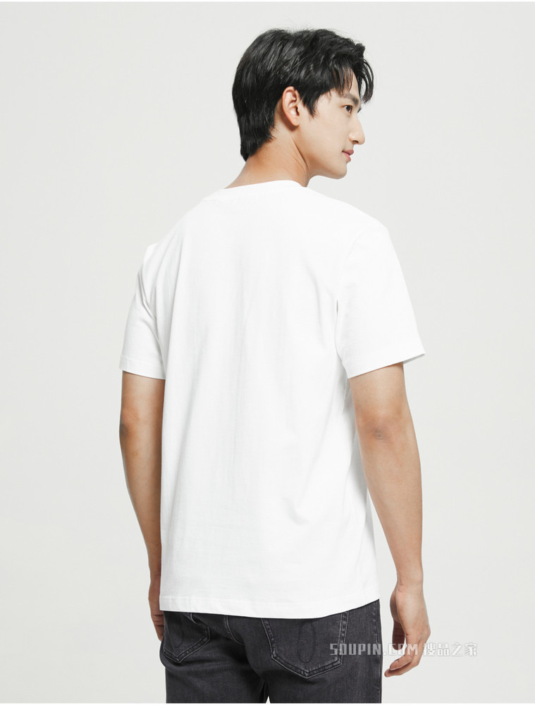Calvin Klein 男士圆领纯棉简约胶质LOGO短袖T恤J320949