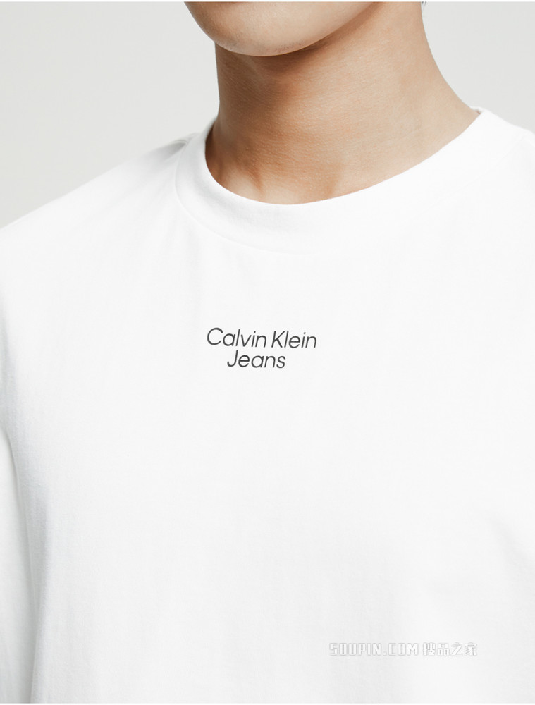 Calvin Klein 男士圆领纯棉简约胶质LOGO短袖T恤J320949