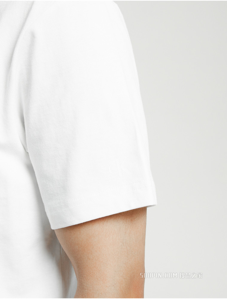 Calvin Klein 男士圆领纯棉简约胶质LOGO短袖T恤J320949