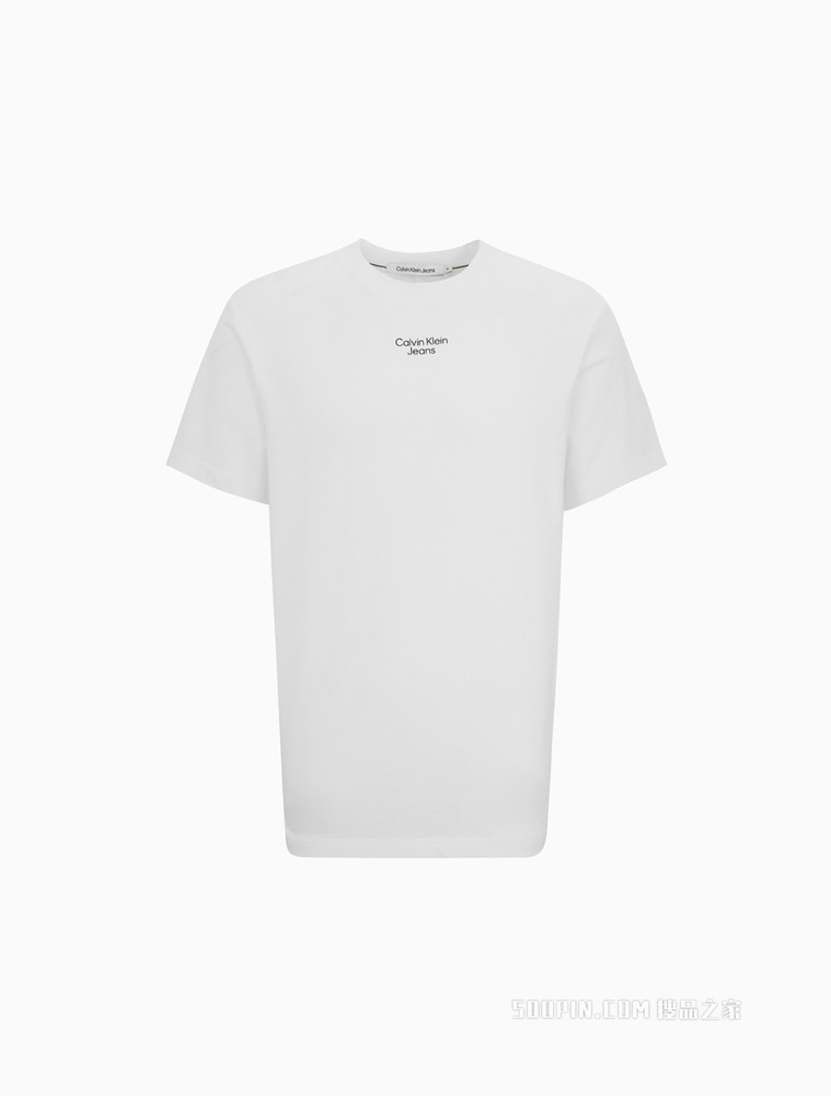 Calvin Klein 男士圆领纯棉简约胶质LOGO短袖T恤J320949