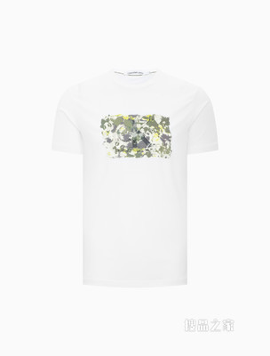 Calvin Klein 男士圆领彩纹字母LOGO重叠胶印短袖T恤J320572