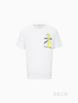 Calvin Klein 男士圆领荧光色交叠LOGO印花短袖T恤J320576