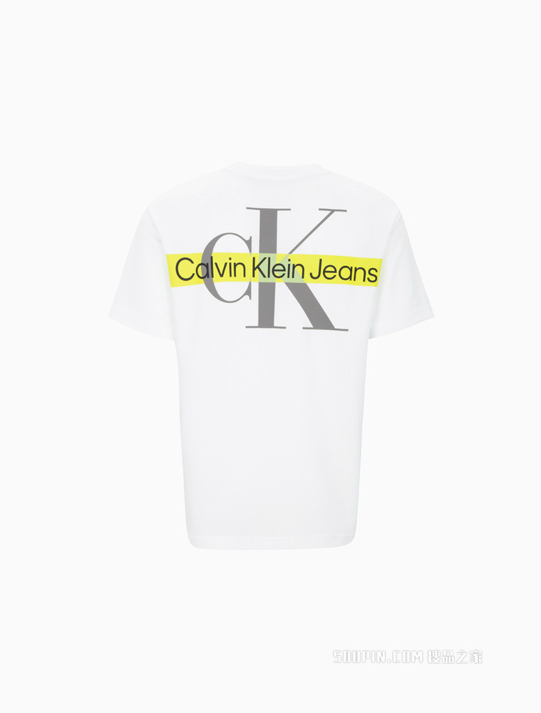 Calvin Klein 男士圆领荧光色交叠LOGO印花短袖T恤J320576