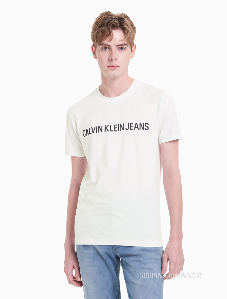 Calvin Klein 男装时尚简约圆领含棉LOGO印花短袖T恤 J318045