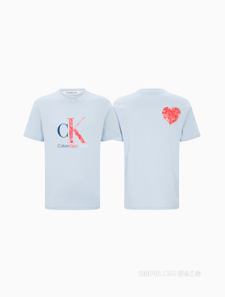 【情侣系列】Calvin Klein男女同款纯棉爱心绣印短袖T恤J320567