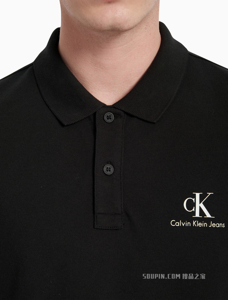 Calvin Klein 男装简约纽扣半开襟翻领胶质印花短袖polo衫J319635