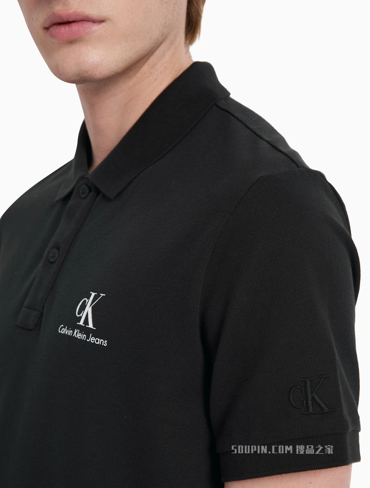 Calvin Klein 男装简约纽扣半开襟翻领胶质印花短袖polo衫J319635