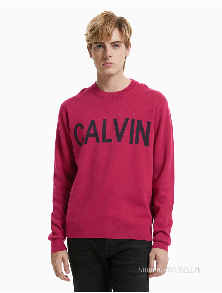 Calvin Klein 男士圆领撞色大LOGO长袖针织衫ZM01831