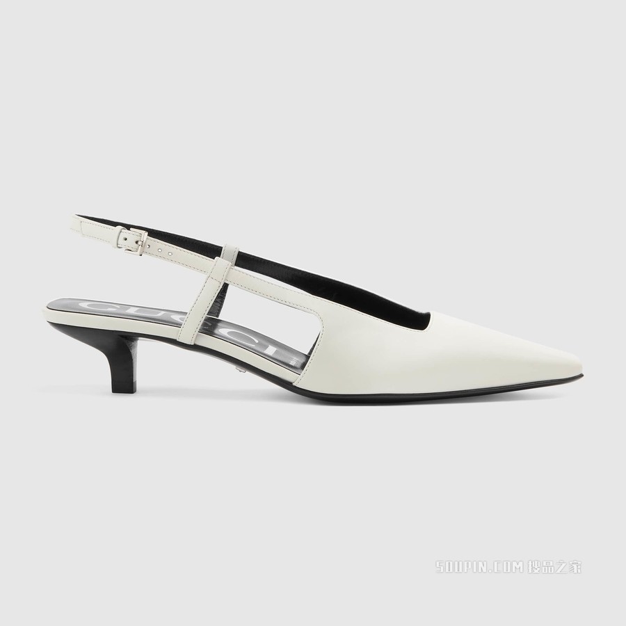 女士低跟后系带浅口鞋 白色皮革