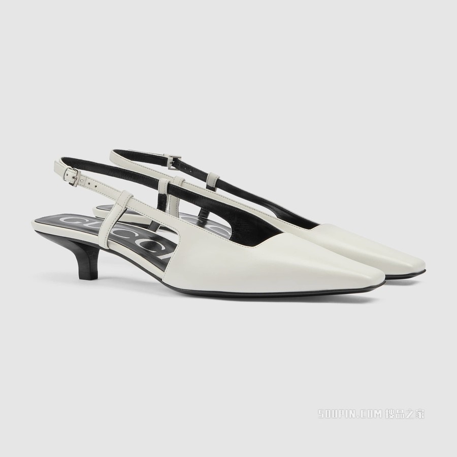 女士低跟后系带浅口鞋 白色皮革