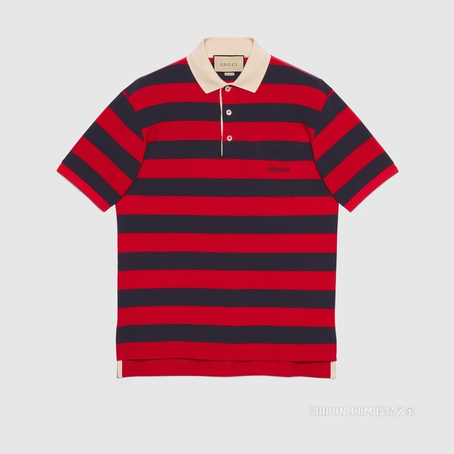 条纹棉质Polo衫 红色和海军蓝