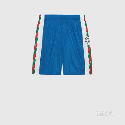 饰互扣式双G印花防水尼龙短裤 蓝色
