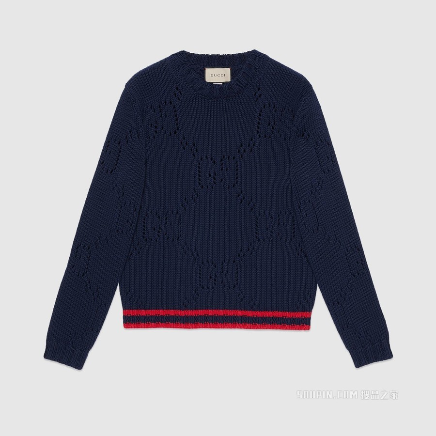 饰织带针织棉卫衣 深蓝色