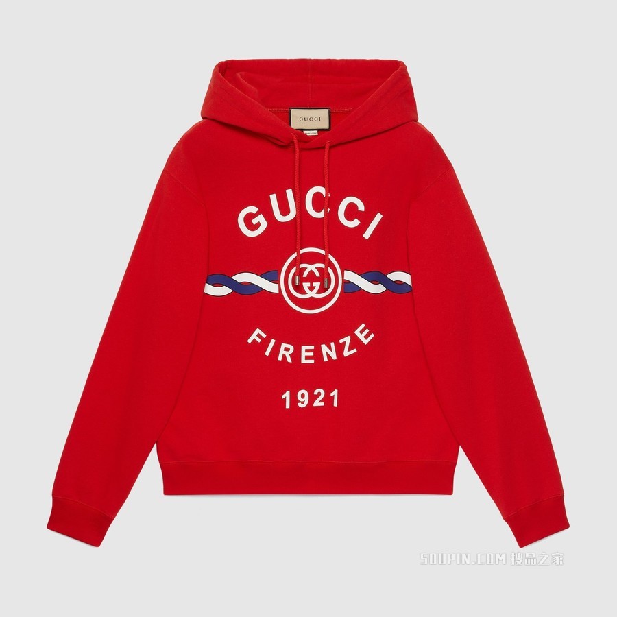 棉质“Gucci Firenze 1921”连帽卫衣 红色